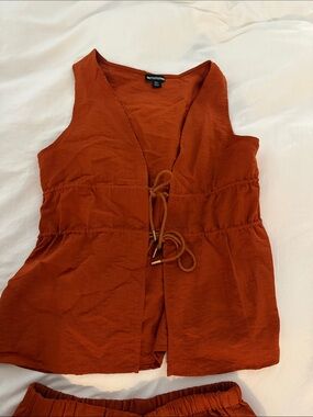 PrettyLittleThing Rust Orange Tie-Front Sleeveless Tank and Pant set